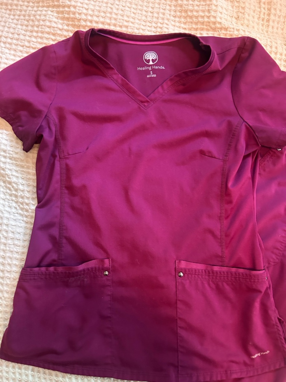 Healing Hands Women's V-Neck Scrub Top in Berry Plum